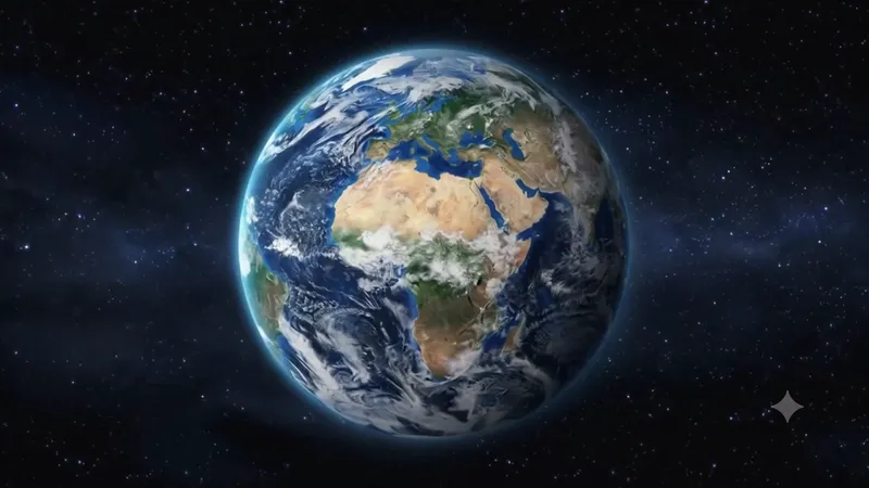 Earth seen from space, lit along one edge, against a field of stars.