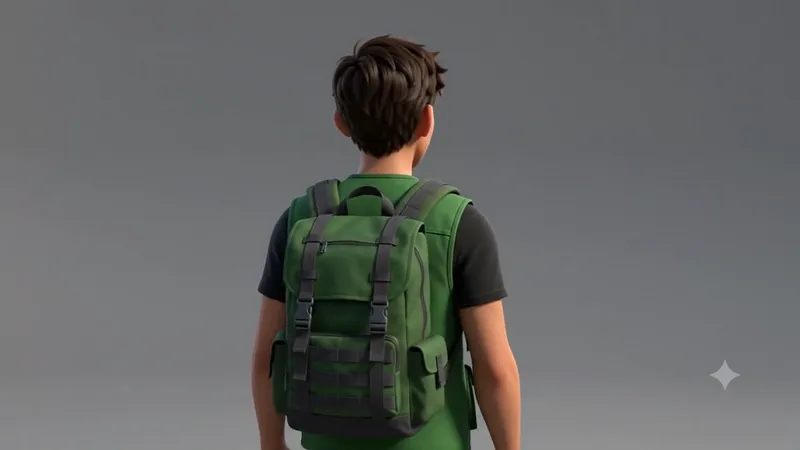 A Green Troopers volunteer seen from behind, wearing a field vest and backpack.